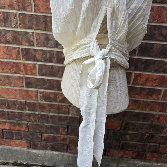 ASOS DESIGN Top High Neck Sheer Boho Textured Cream Material Tie Size 8 - Picture 10 of 16